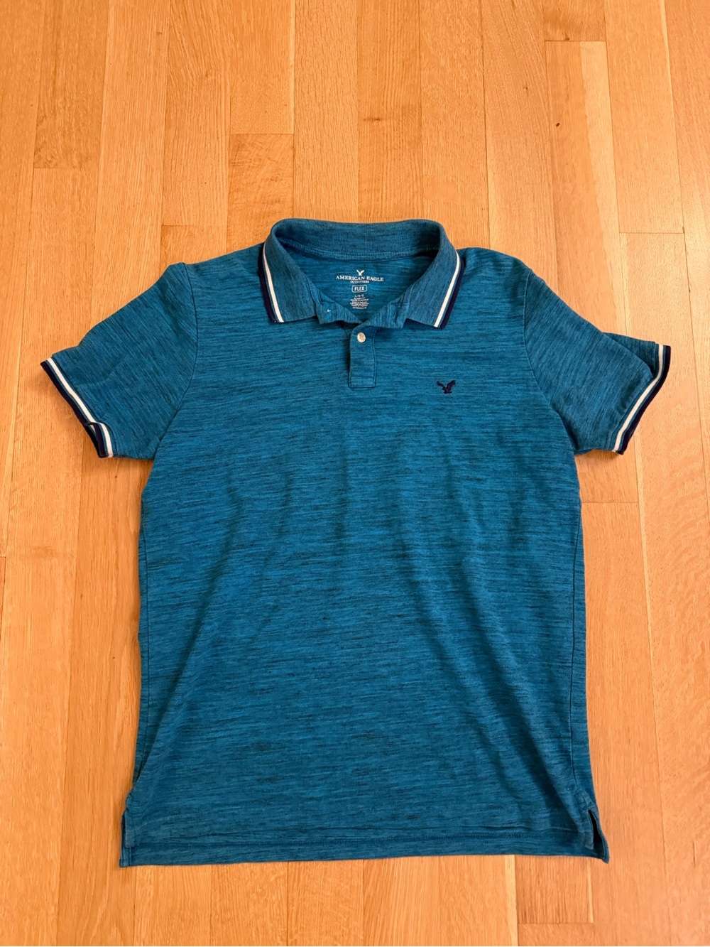 American Eagle Outfitters Teal Heather Polo with Contrast Trim
